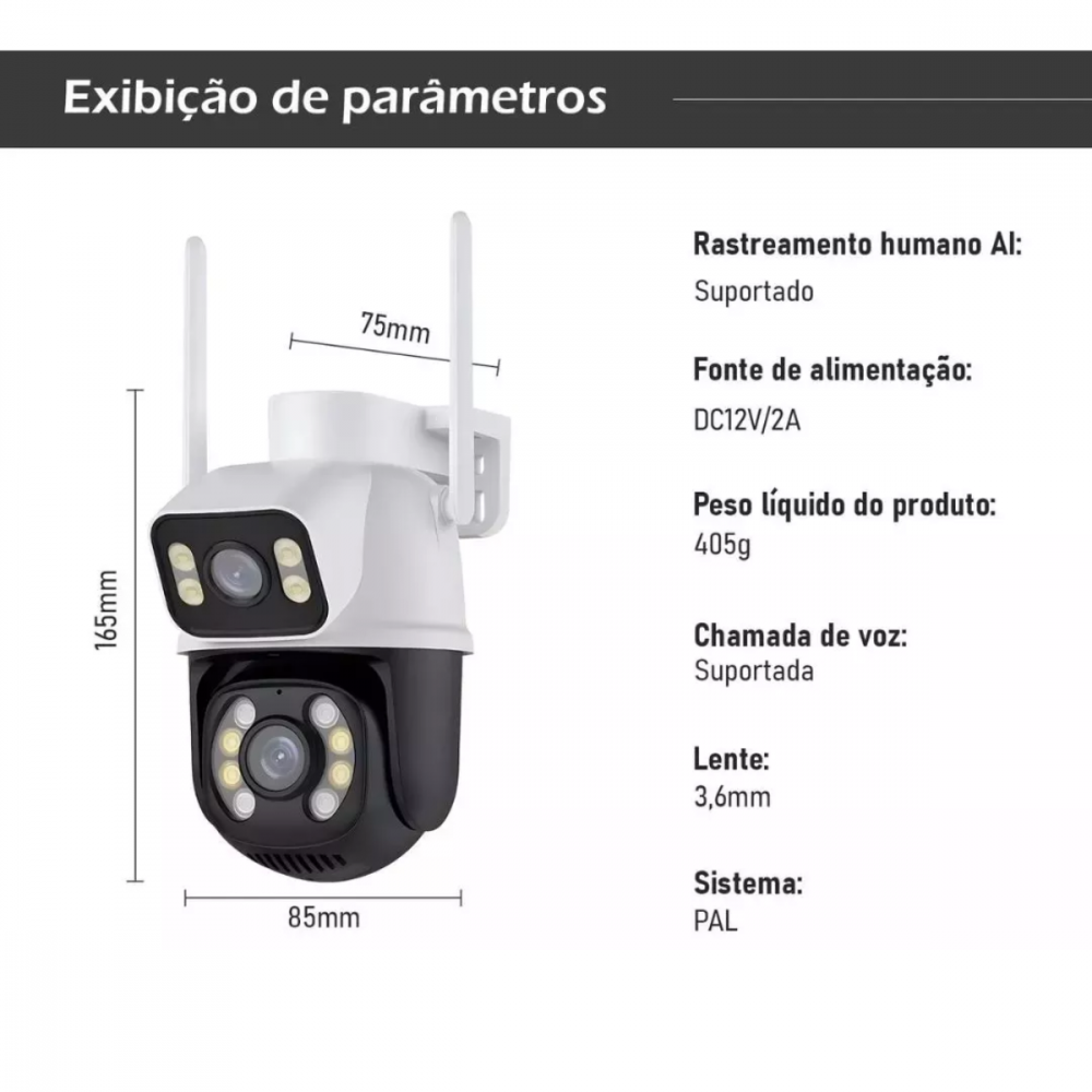 Câmera de Vigilância Externa IP66 - Dupla